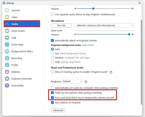 Your Zoom Audio settings window will open up